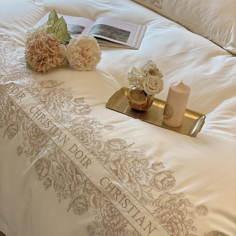 100 Count Long Staple Cotton Bedding Set Plant Flower Patterns Embroidered Duvet Cover TwinFull QueenSize Bed Sheet Fitted Sheet