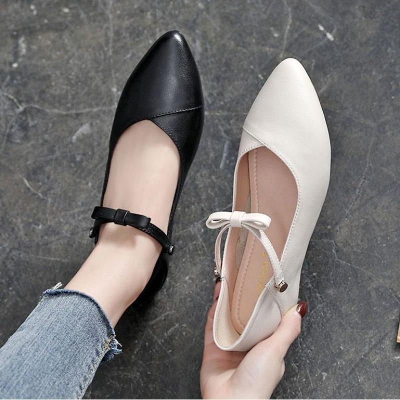 Soft Leather Anti-slip Soft Sole Flat Shoes, Versatile, Simple Pointed Toe Women's Shoes