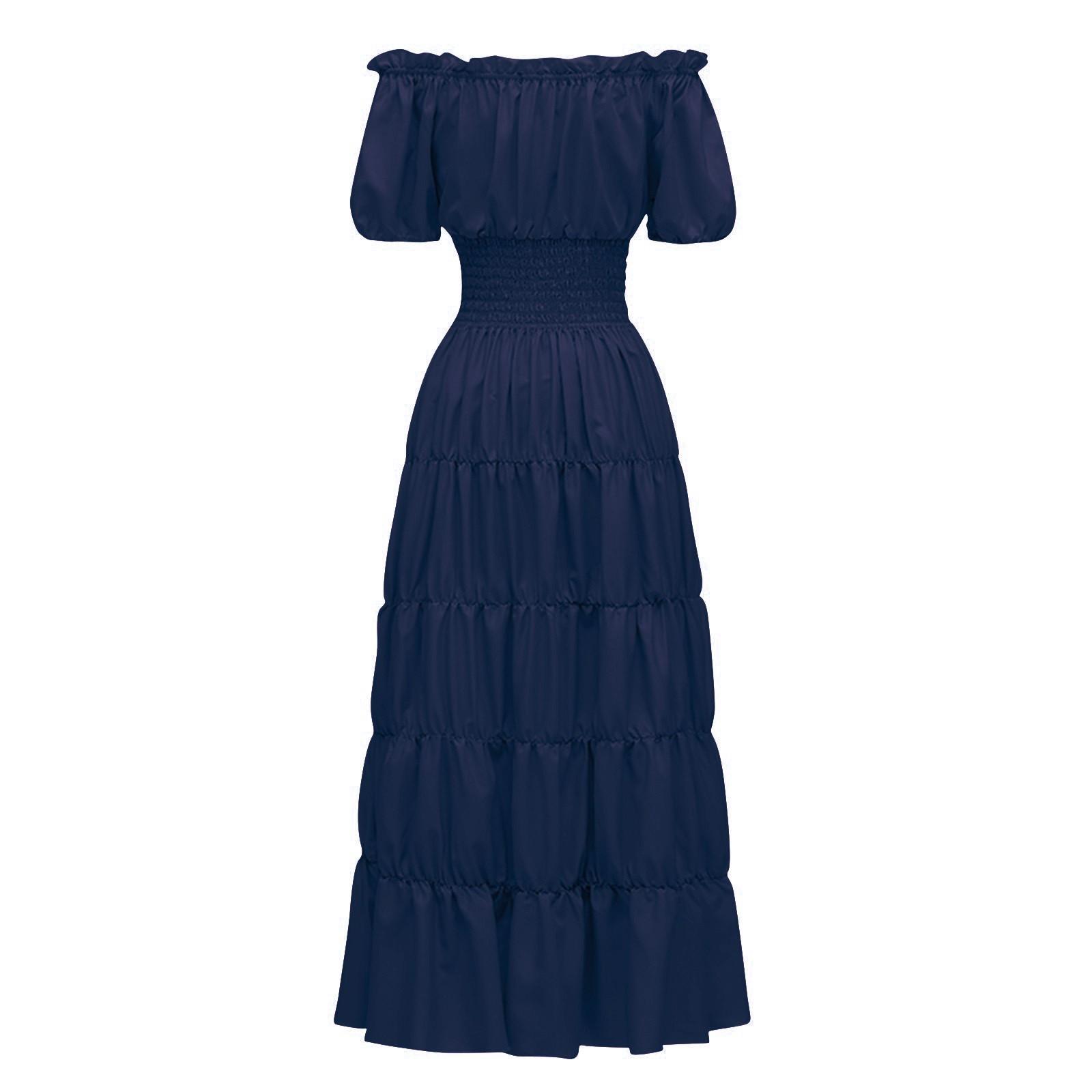 

Платье для женщин, сценический костюм на Хэллоуин, COS, ретро, ​​однотонное платье с поясом, вечернее, вечернее, длинное платье M тёмно-синий