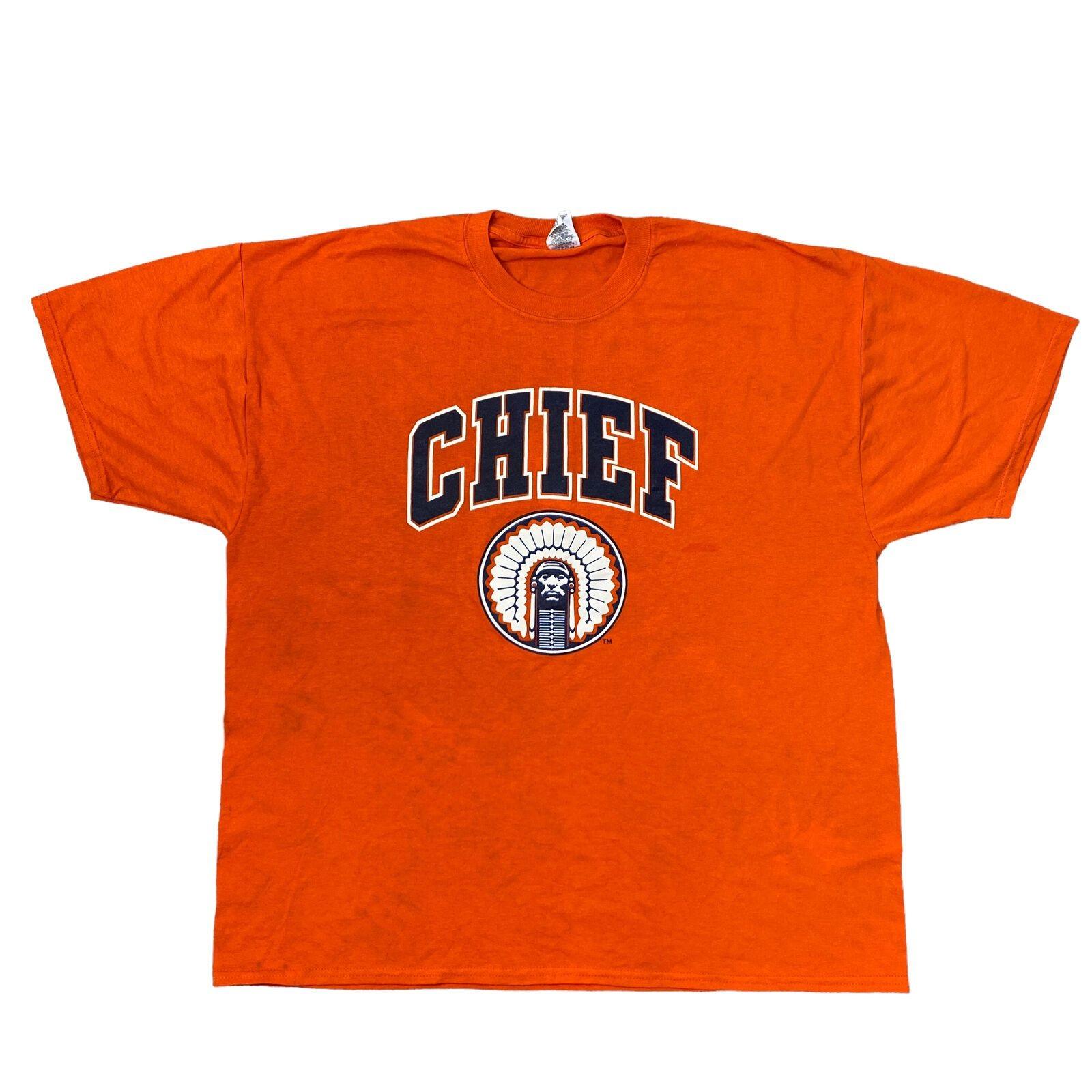 Jerzees T-Shirt Mens Womens Tees Top University Of Illinois Fighting Illini Chief 90s Orange Mens S