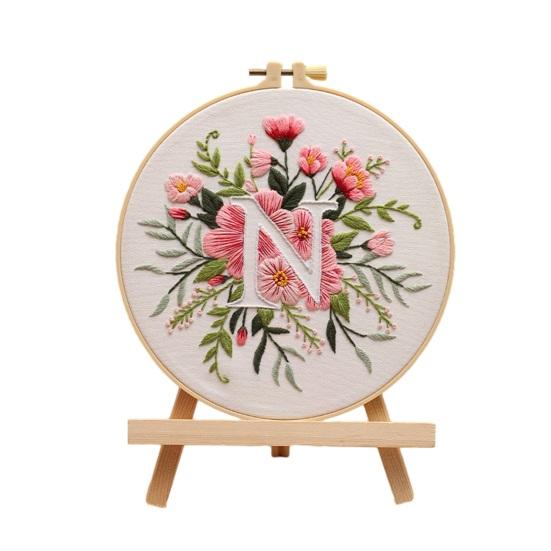 Floral Letter Embroidery Kit A To Z Embroidery Starter Kit with Hoop Fabric