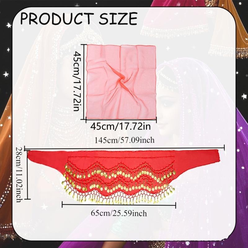 Belly Dance Outfit Set Belly Dance Hip Scarf,Coins Head Scarf Gypsy Costume Accessories for Womens Belly Dance Costume