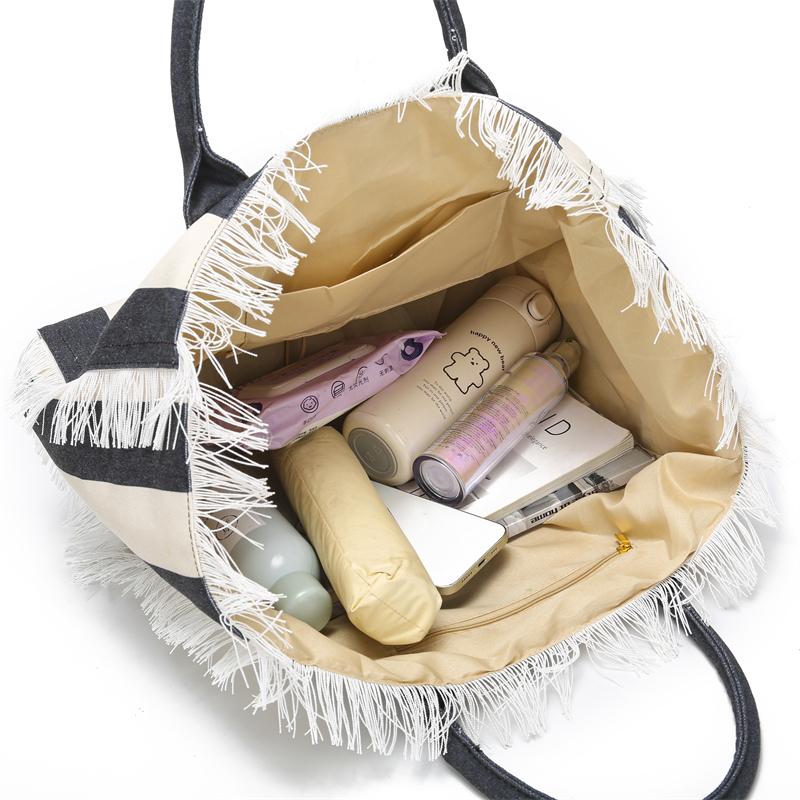 Striped Women's Tote Bag Contrast Color Letter Large Capacity Shoulder Bag Commuter Underarm Bag