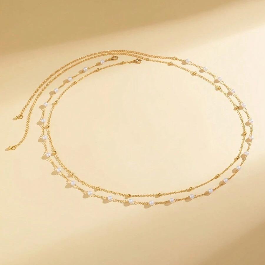 European and American Jewelry Summer Fashion Simple Double Imitation Pearl Waist Chain Popular Versatile Spice Girl Body Chain Waist Jewelry