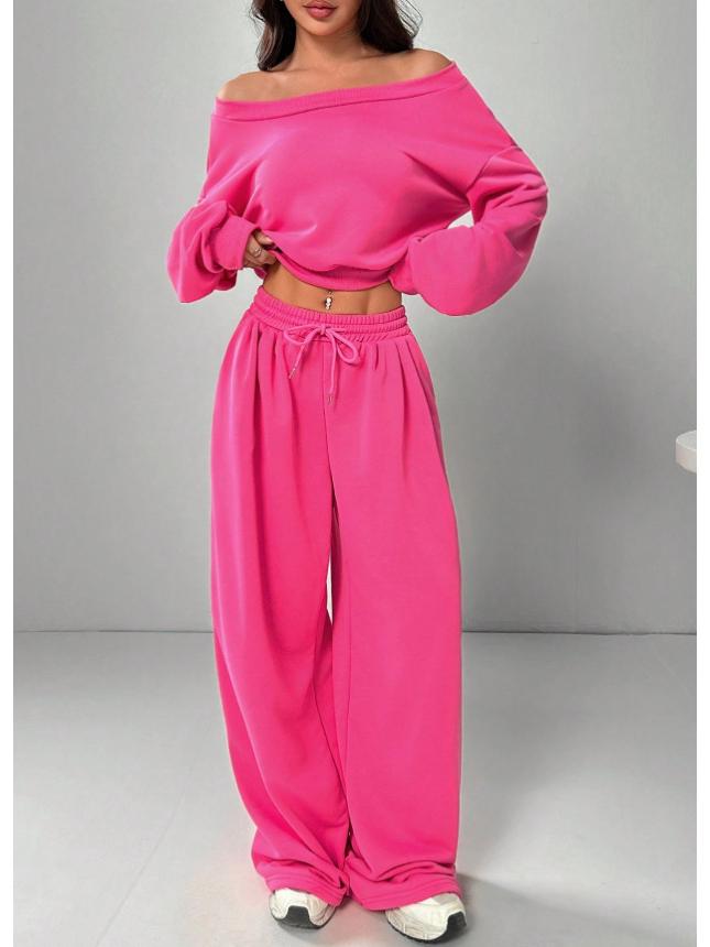 

2025 Women s Casual One-Shoulder Sweatshirt and Knit Set - Solid Color, Loose Fit, Short and Long Sleeve Options Extra Large