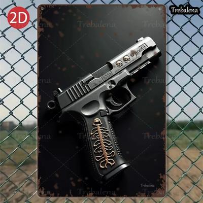 True Mans Toys Metal Sign 8x12 Inch Skull Skeleton Gun Art Vintage Wall Decor