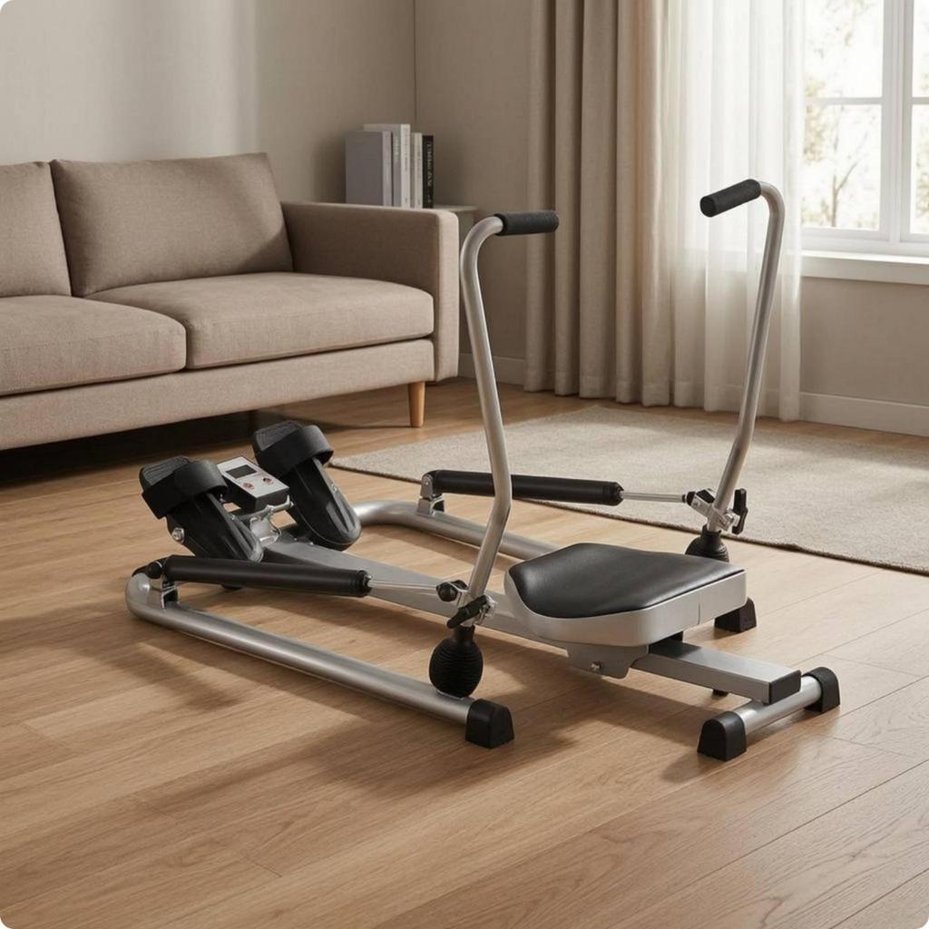 Foldable Hydraulic Rowing Machine Foot Straps Rower Full-Body Fitness
