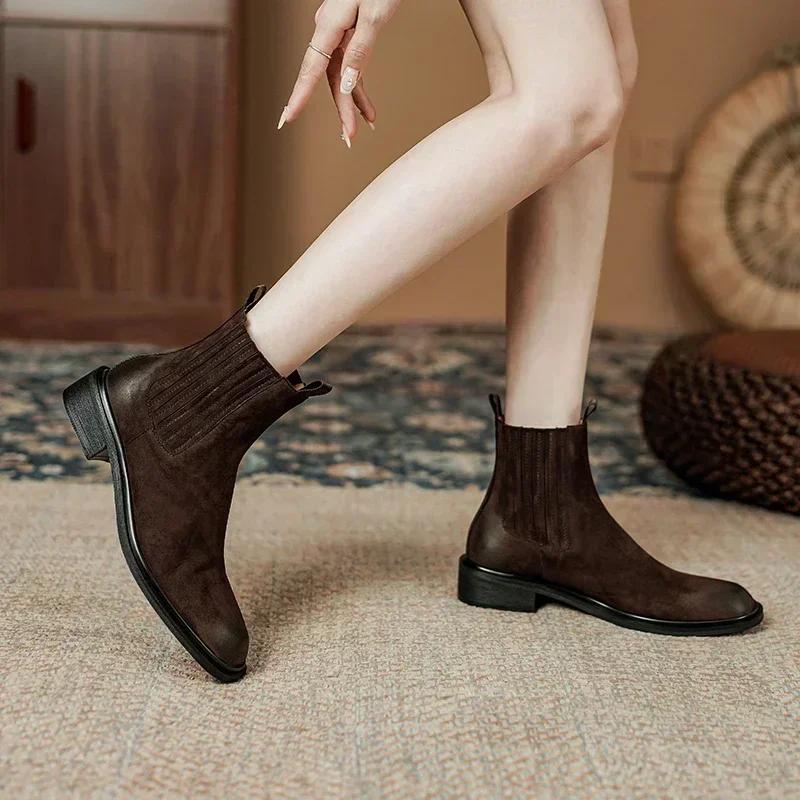 Fashion 2025 New Autumn Women Boots Chelsea Boots Genuine Leather Women Shoes Winter Retro Ankle Boots Leather Ladies Shoes Cowhide