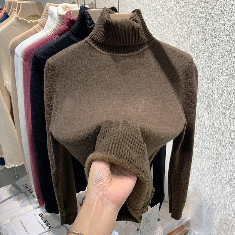 Turtleneck Sweater Women's Fleece Thickened New Integrated Mink Fleece Inner Top Shirt Women's Winter Thick
