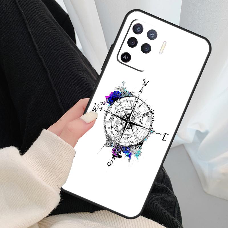 World Map Compass Nautical Case For Oppo A54 A74 A94 A18 A57 A17 A77 A38 A58 A78 A98 A80 A60 A40 A96 A76 A16 A15 A5 Pro