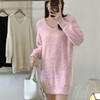 Women's Imitation Mink V-Neck Sweater - Spring & Autumn Korean Sweet Lazy Style, Soft & Plus Size Knitted Sweater