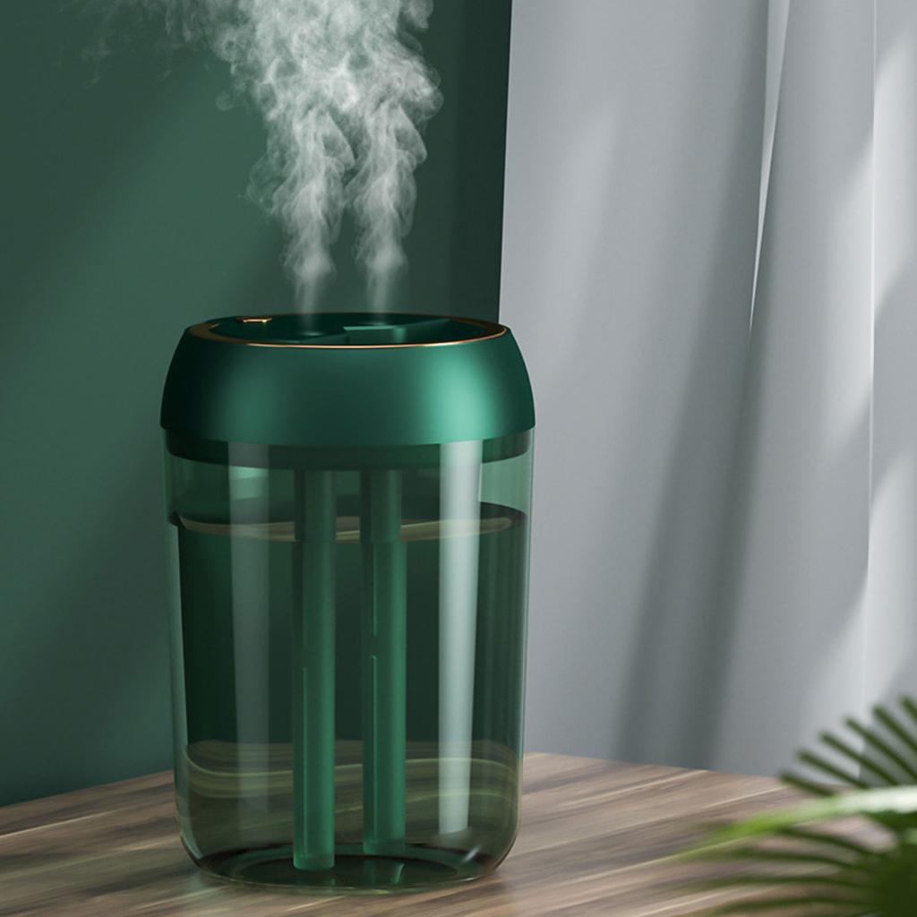 Umidificator de birou 2000 ML Umidificator cu ceață rece Pulverizator dublu Lumină de noapte colorată Umidificator cu umplere superioară pentru camera bebelușului, călătorie, birou Verde