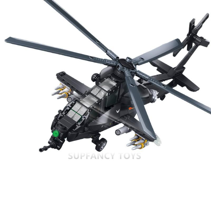 Latest 419Pcs Military Wz-10S Helicopter Gunship Bottom Air Overlord Blocks Construction Blocks Educational Toys For Kids