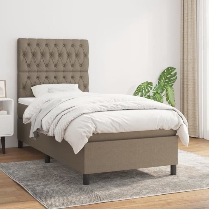 3141981 vidaXL Lit à sommier tapissier avec matelas Taupe 90x190 cm Tissu