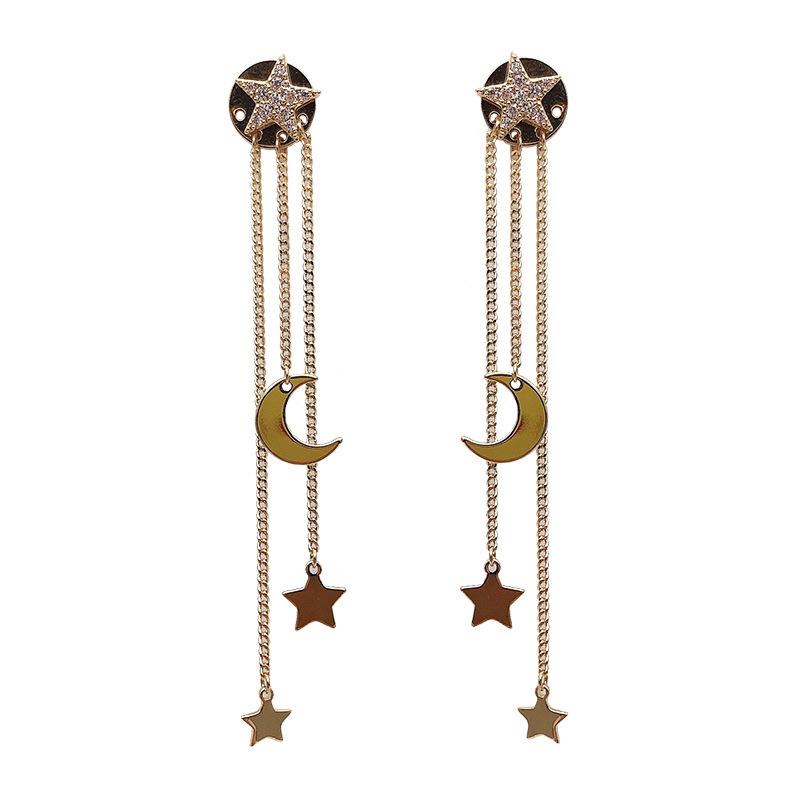 New Trendy Korean Crystal Star Moon Dangle Earrings For Women Exquisite Flowers Long Tassel Earring Party Jewelry Gifts