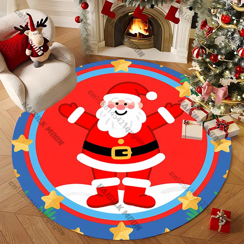 

Christmas Cute Cartoon Santa Claus Wreath Printed Round Rug, Chair Carpet, Kids Playing Mat Living Room Bedroom Rug,Doormat Gift Diameter -60cm
