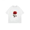White T Shirt With Red Rose Print For Casual Wear