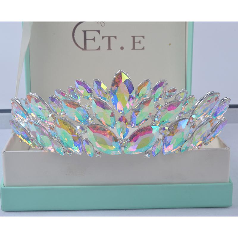 Diadema de novia con corona de moda, tiaras de novia, accesorios para el cabello de boda de cristal barroco, tocado de fiesta, tiara grande, peine para mujer