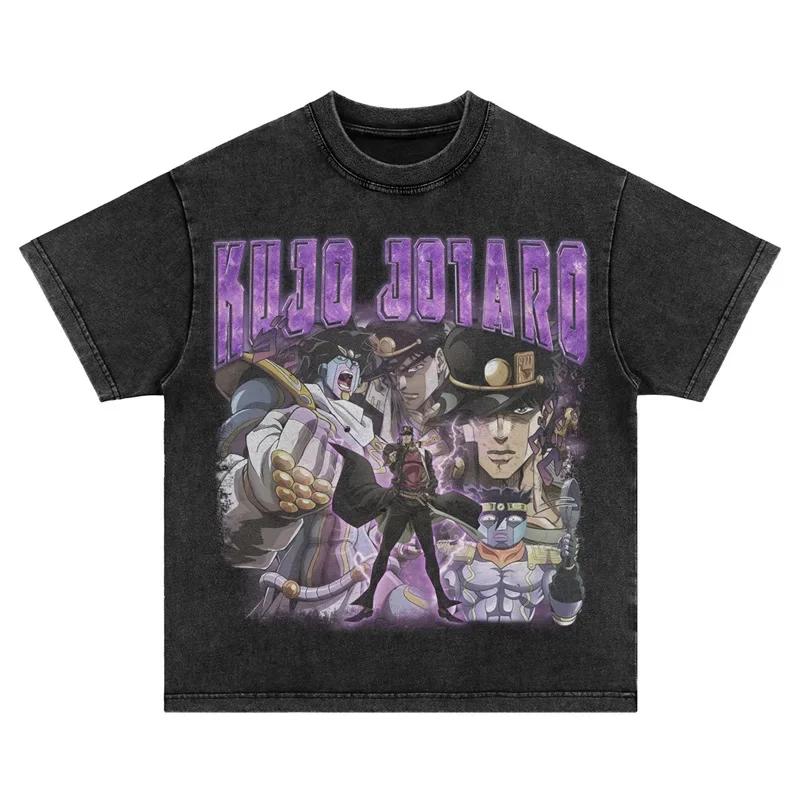 Anime JoJos Bizarre Adventure T Shirt DIO Washed Manga JOJO Stone Ocean Men Women T-shirts Oversized Kujou Jolyne Tops Tees