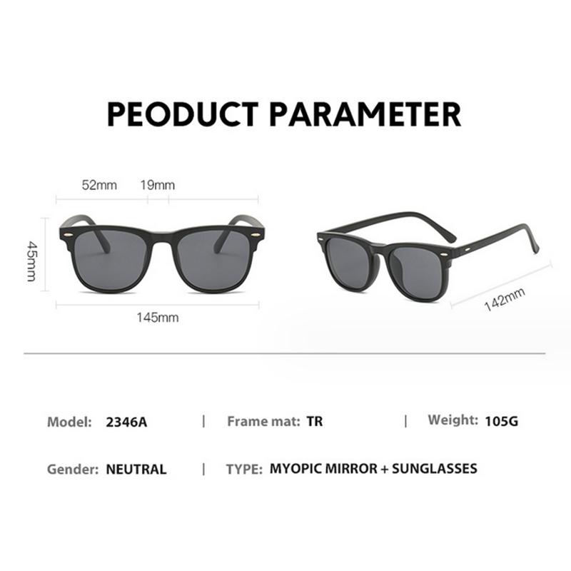 2346 Nouveau Set Rétro de Lunettes de Soleil Homme Carrées Magnétiques à Clip Lunettes de Soleil Monture TR Miding Prescription -0.5 -1.0 -2 à -6