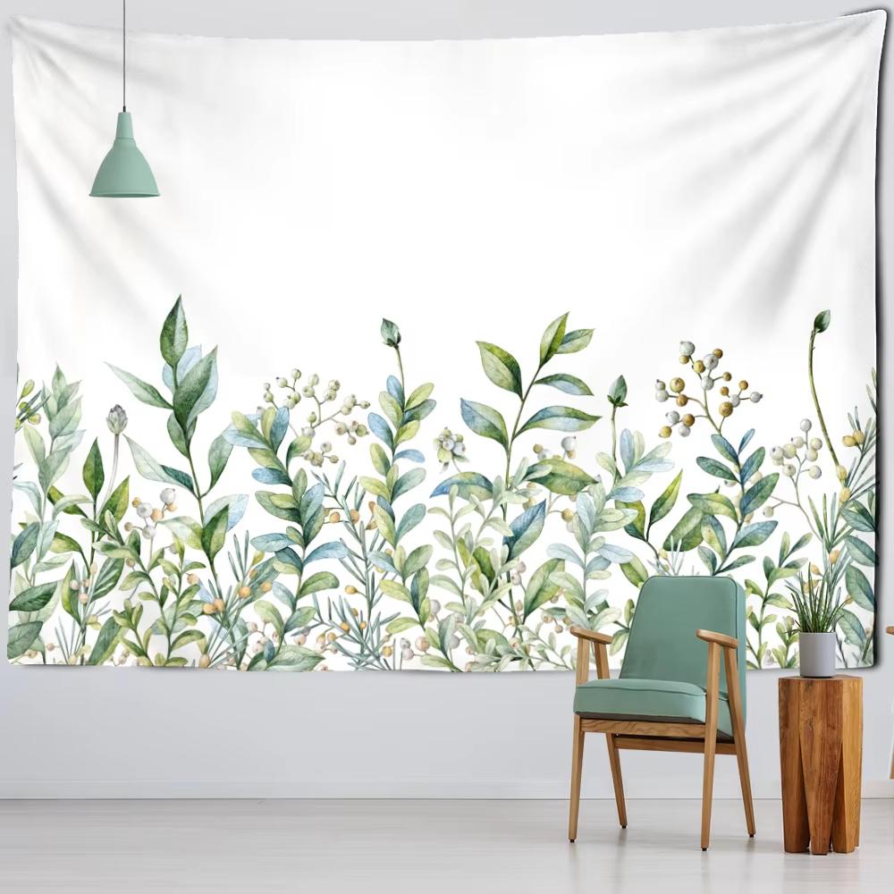 Boho Nature Landscape Floral Green Plants Tapestry Wall Hanging Fern Leaves Aesthetic Room Home Decor