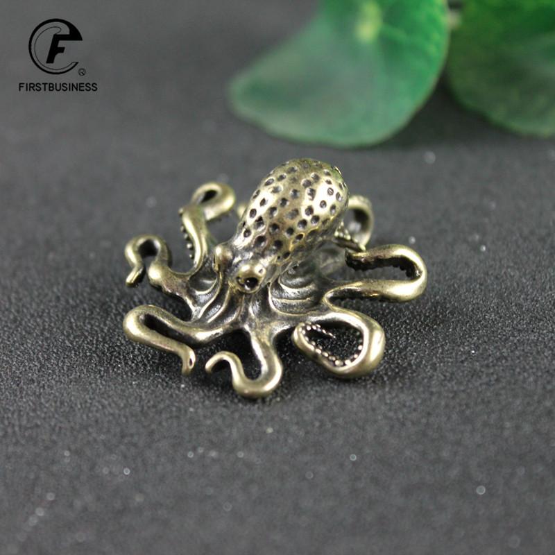 Brass Octopus Home Decoration Antique Copper Animal Figurines Miniatures Desk Ornament Accessories Creative Table Tea Pets Craft