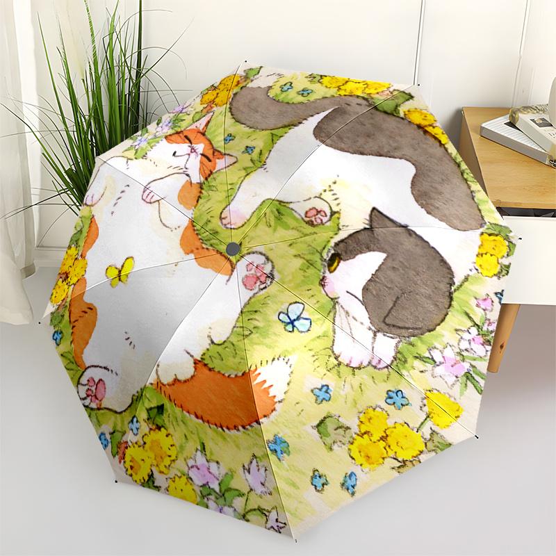 

1pc Two Kittens Pattern Automatic 3-Fold Umbrella, 8 Iron Frames, High-Value Folding Umbrella, Suitable for Office, Travel and Outdoor Adventure.G101