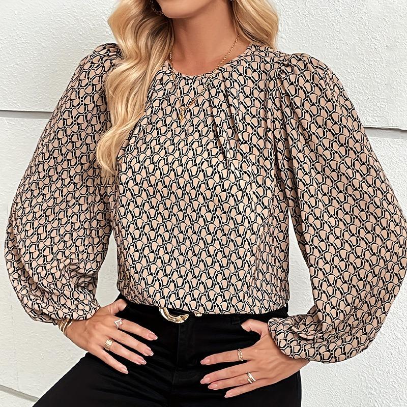 Women's Spring/Summer Resort Style Plaid Pleated Collar Shrug Sleeve French Elegant Shirt Pullover Top