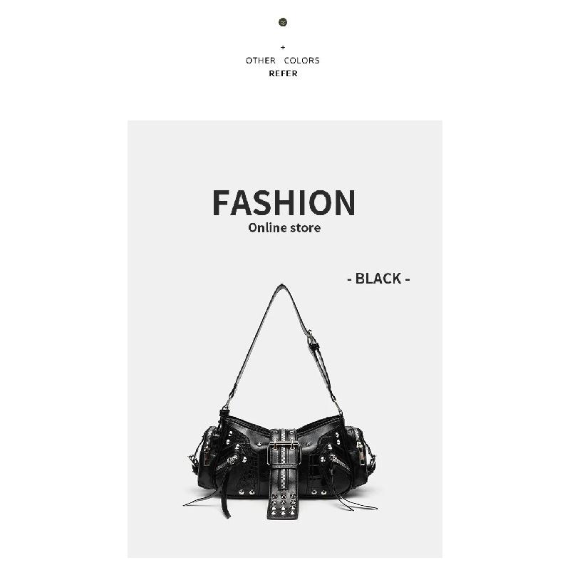 Women's Y2k Punk Vintage Shoulder Purse PU Leather Gothic Rivet Handbag Waist Bag Luxury Black Cross Body Bags with Spikes