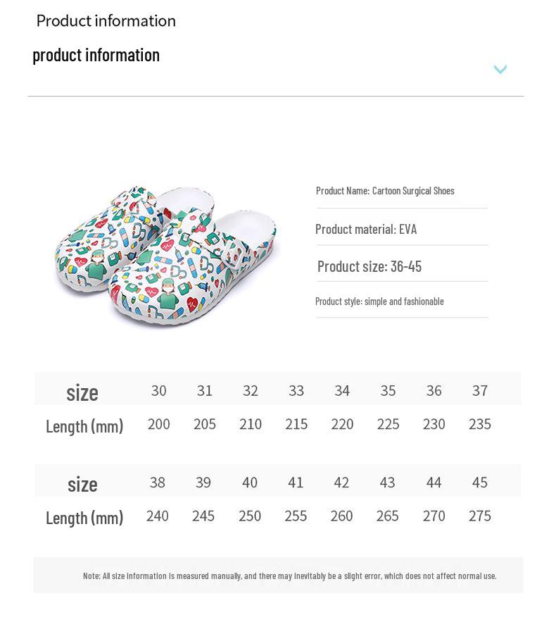 Kreskówkowe kapcie pielęgniarskie z zakrytymi palcami: Unisex Miękka Podeszwa EVA Obuwie Ochronne do Laboratorium, Studia lub Sali Operacyjnej