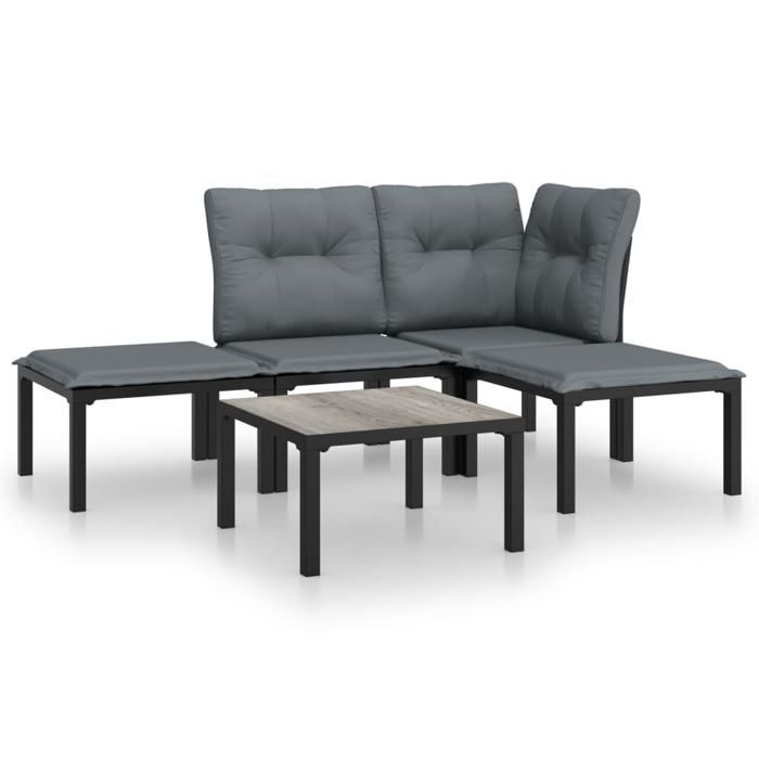 VidaXL Salon de Jardin 5 pcs, Ensemble de Meubles de Terrasse, Mobilier d'Extérieur, Chaise de Patio, Moderne, Noir et Gris 3187742