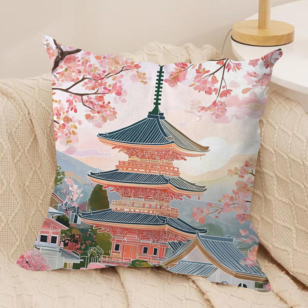 Pink Scenery Ins Girl Cushion Cover Silky Short Plush Invisible Zipper Dustproof Sofa Pillow Case For Home Decor