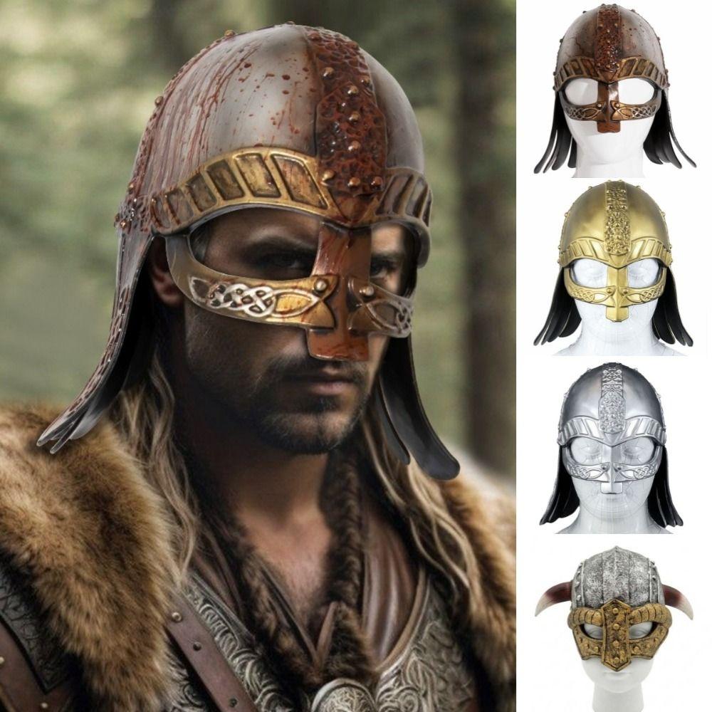 Vintage Viking Horn Hat Helmet Head Ornament Realistic Medieval Warrior Knight Hat Dress Up Renaissance Decorative Mask Headgear
