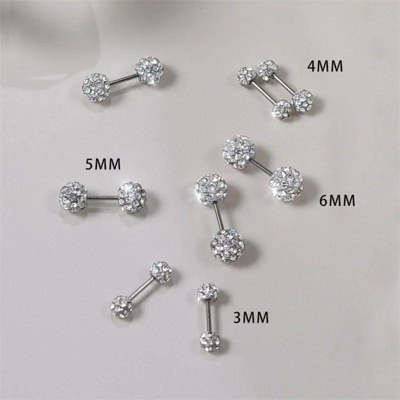 Trend Unisex Women Men Round Ball Crystal Zircon Studs Earrings Fashion Shiny Cartilage Piercing Jewelry Wholesale