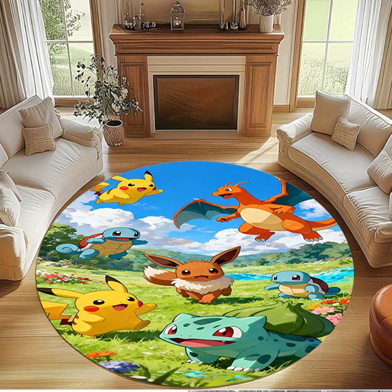 Pokemon Print Round Rug, Washable Floor Carpet, For Entryway Dorm Laundry Room Office Study, Home Decor Birthday Christmas Gift