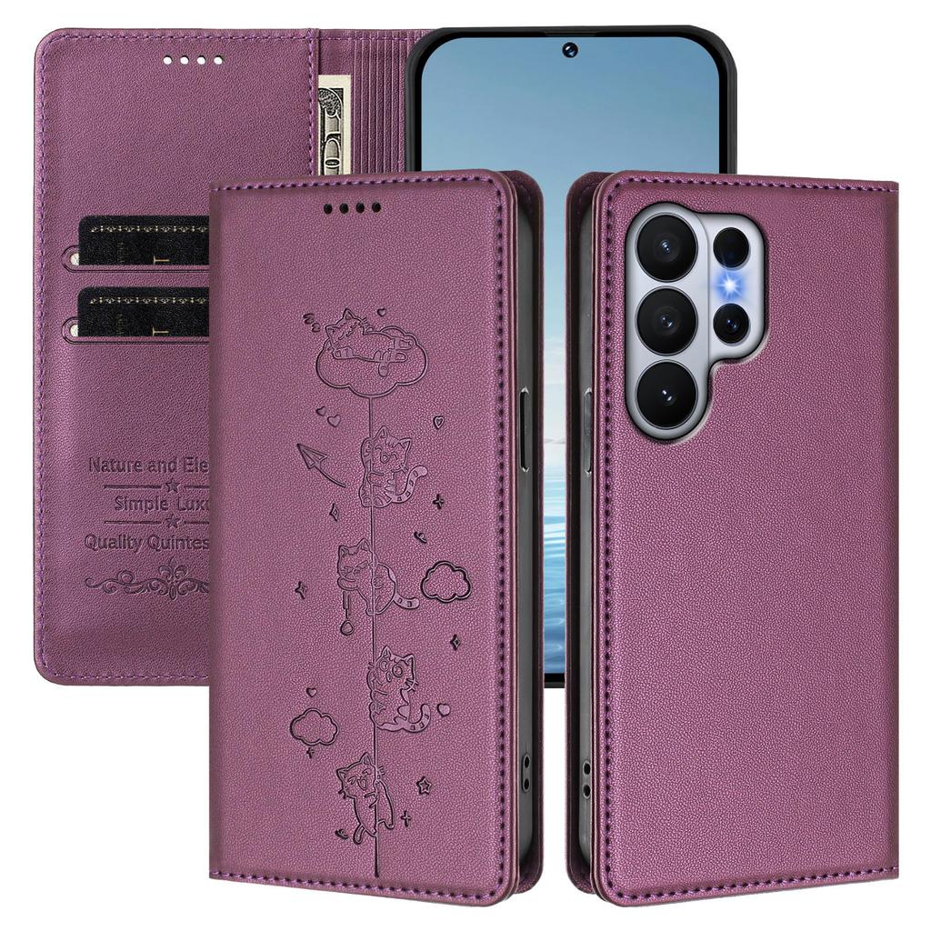 Strong Magnetic Cute Cat Cards Solt Wallet Leather Phone Case For Samsung S26 Ultra Edge S25 Plus S24 FE A56 Kickstand Cover
