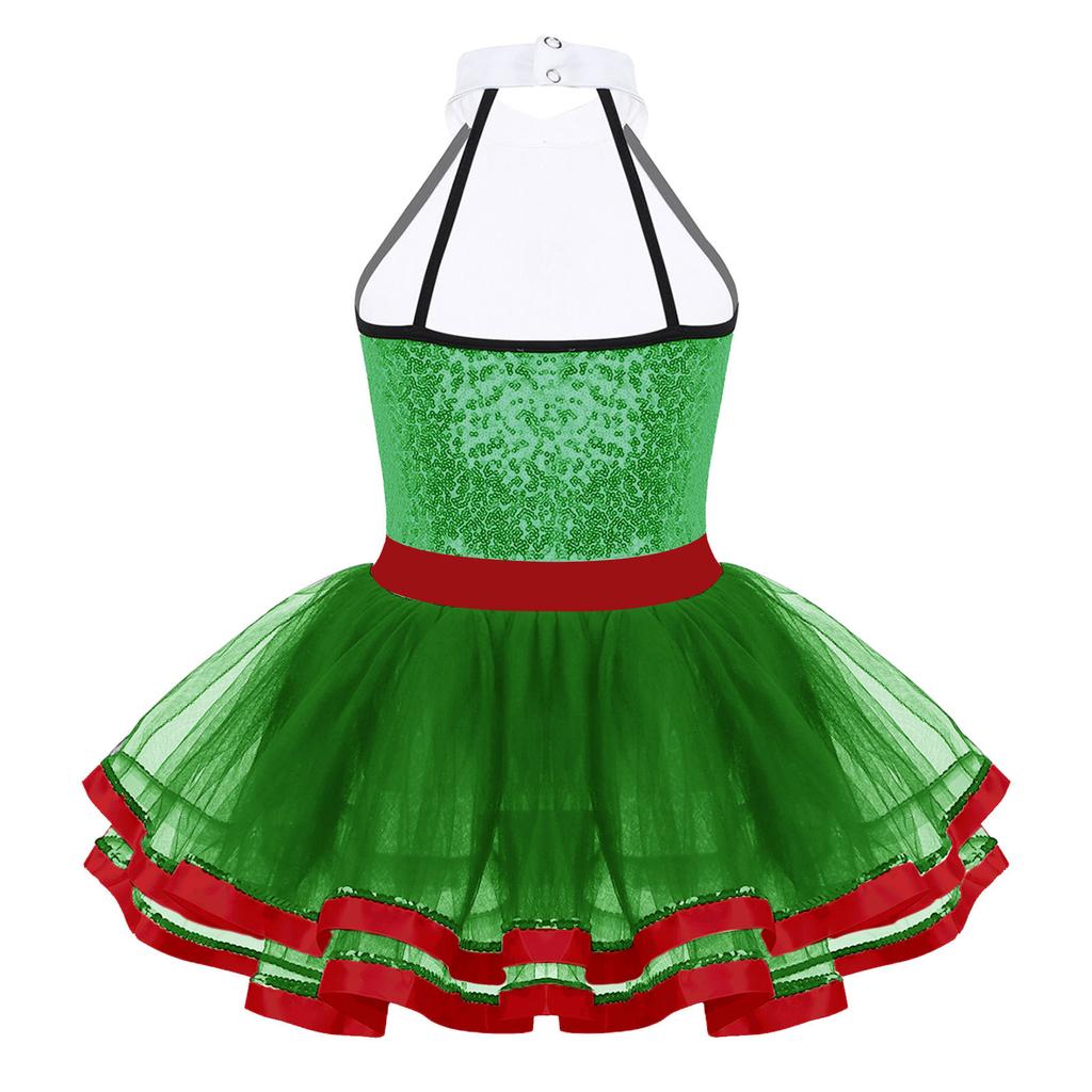 Mädchen Ärmellos Glänzend Pailletten Zierknöpfe Ballett Tanz Gymnastik Turnanzug Mesh Tutu Kleid Moderner Tanz