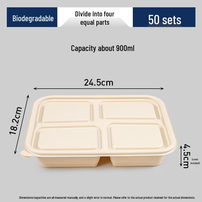 

Биоразлагаемый ланч-бокс на 4 отделения для еды на вынос из кукурузного крахмала