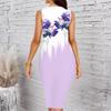 Women Plus Size Crew Neck Sleeveless Midi Dress White Base Vintage Pink Floral Print Bodycon Dress