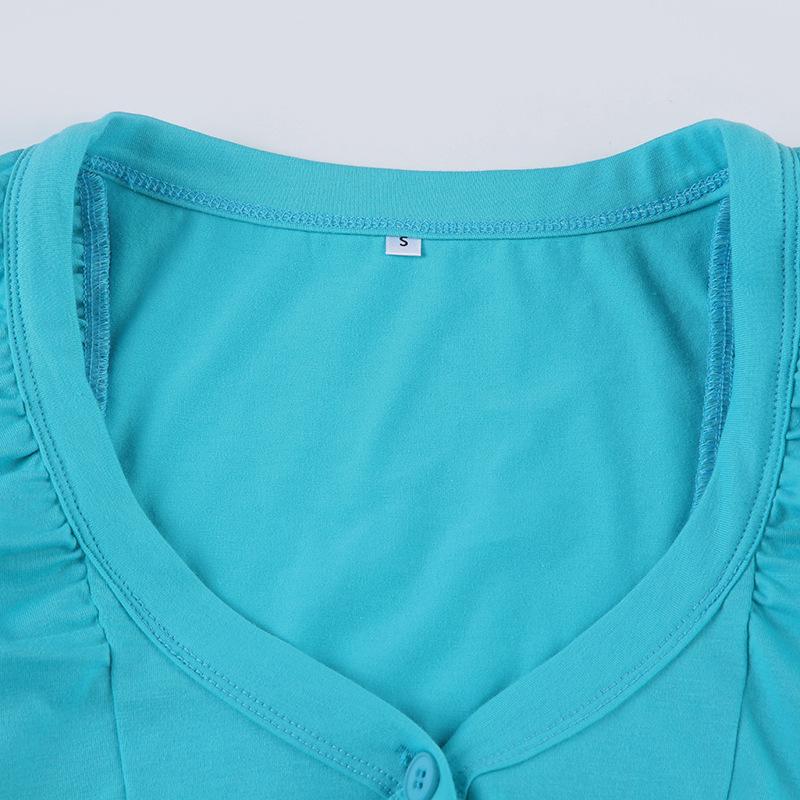 Europäischer & Amerikanischer Stil Schlank geschnittenes T-Shirt mit Puffärmeln und Knöpfen - Süßes, Würziges, Sexy Sommer Top