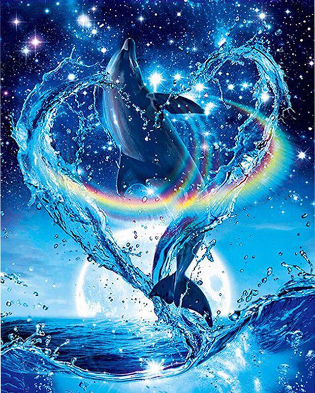 Diamond Painting Full Round Square Dolphins 5D DIY Diamond Embroidery Cross Stitch Sea Landscape Rhinestones Mosaic Wall Art