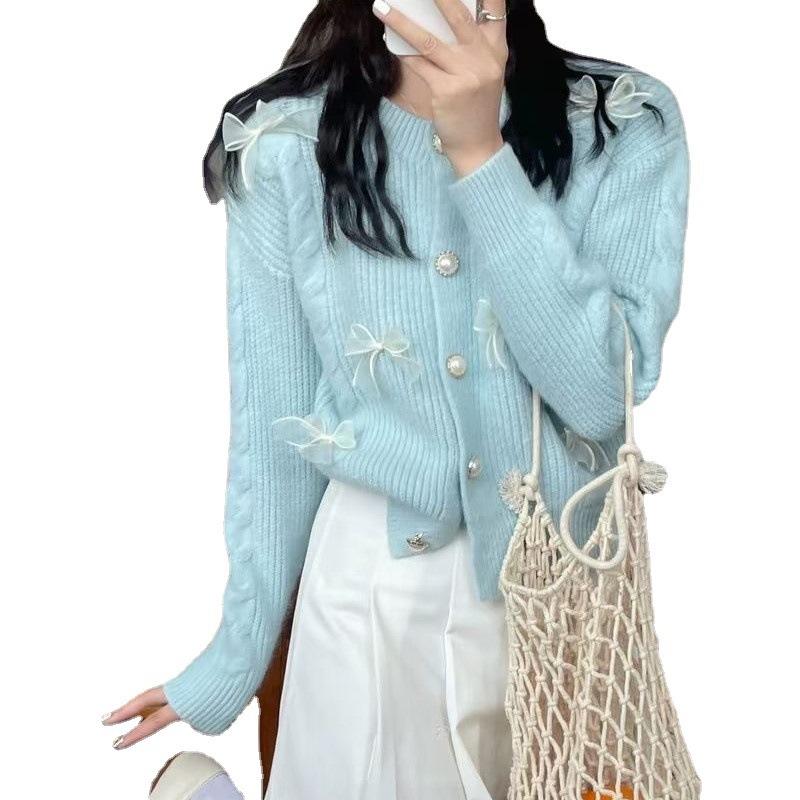Podzimní a zimní kulatý výstřih Jemný sladký vítr Mašle v zahraničním stylu Roztomilý Dámský Pletený Cardigan Pohodlný Všestranný a módní