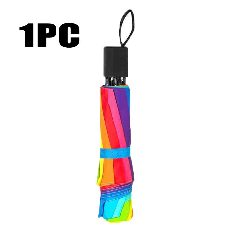 

Модна райдужна парасолька Трискладна парасолька з довгою ручкою Автоматична вітростійка складна пряма парасолька