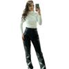 Top Sexy Snellente da Donna a Maniche Lunghe con Collo Alto