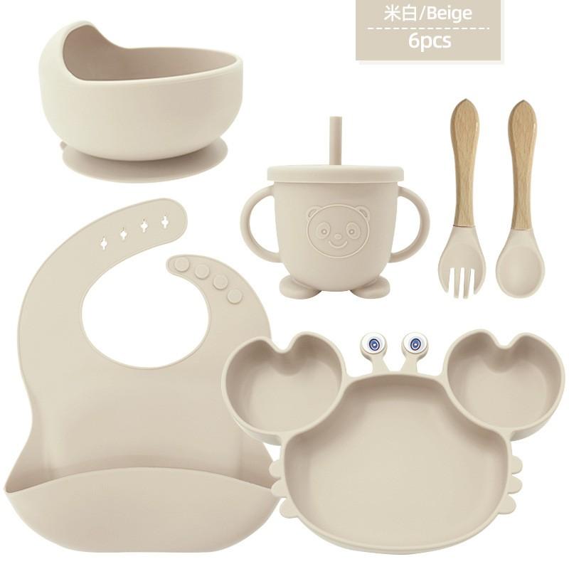 Silicone Dinner Plate Set Baby Children Learning To And Drink Feeding Tableware Baby 6pcs  Crab Compartment Food Bowl