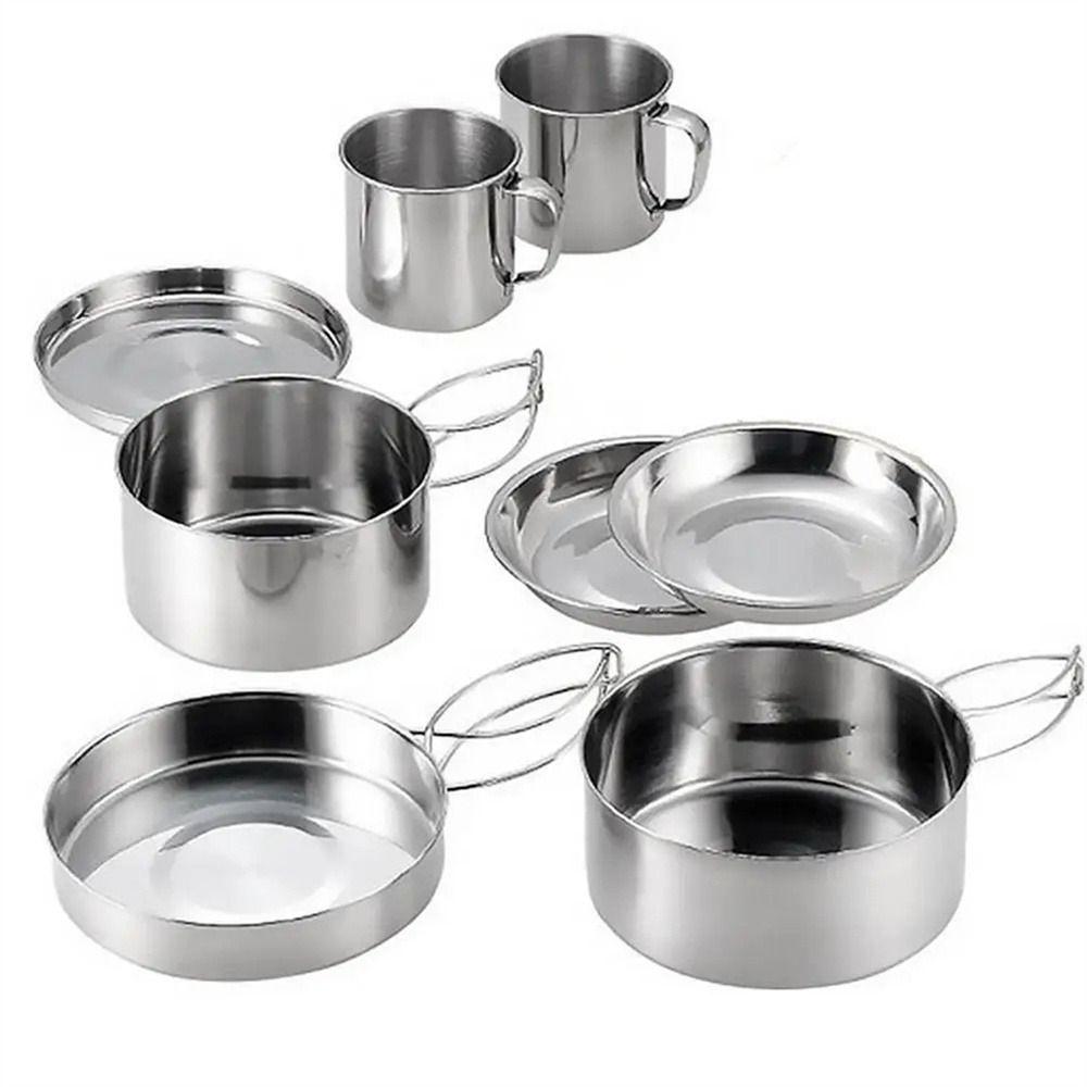 

Water Cup Cooking Pot Pan Set Stainless Steel Cooking Mess Kit Camping Cookware Kit Backpacking 8Pcs