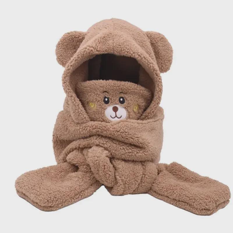 Lindo Set de Gorro y Bufanda de Oso de Invierno con Mascarilla y Orejeras - Cortavientos y de Felpa