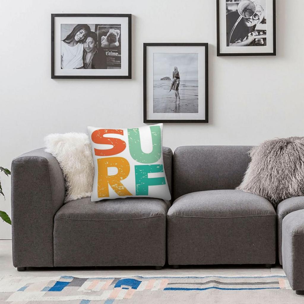 Retro Surf Typography Text Square Pillowcase Polyester Linen Velvet Pattern Zip Decor Throw Pillow Case Sofa Seater Cover 18"