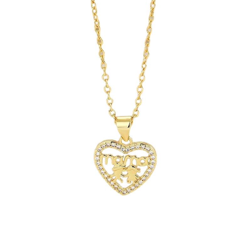 Diamond Heart MOM Necklace: Luxury Titanium Steel Pendant for Mother's Day