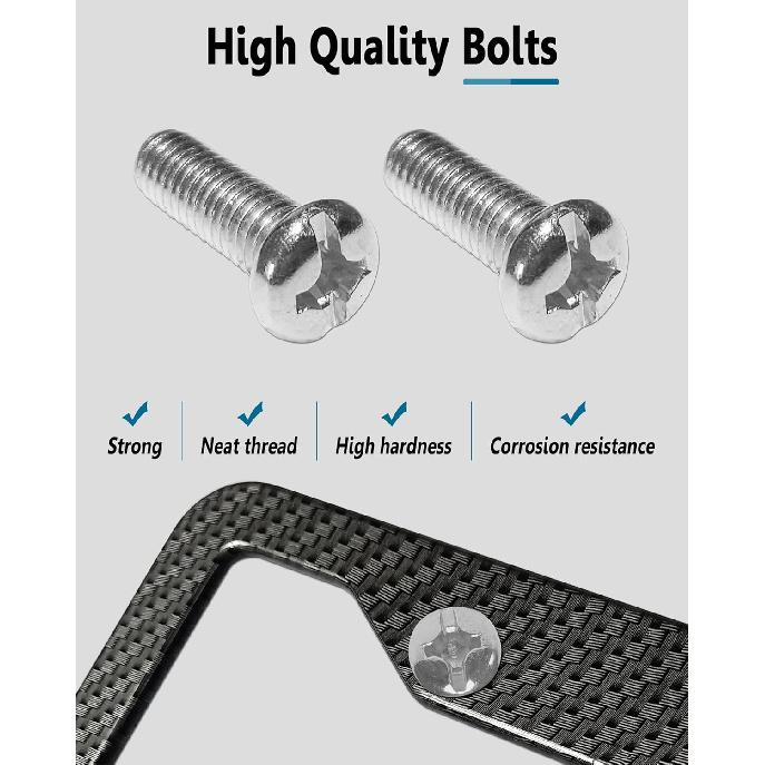 Carbon Fiber License Plate Frames- 2 Pack Black Aluminum Front & Rear Auto Car Tag Holder, Heavy Duty Bracket With Mount Hardware, Screws Caps,